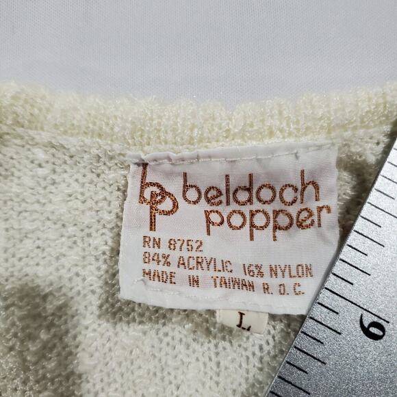 Vintage Sweater Womens Medium 70s Cream Ruffles Cottage Coquette Preppy Neutral - Picture 6 of 8